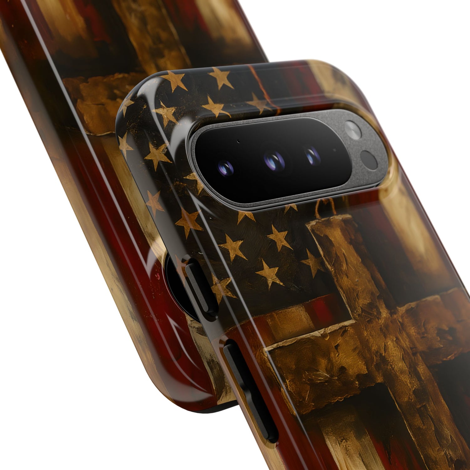 Forged in Faith Phone Case - Rustic Gold Cross &amp; American Flag | Patriotic Christian Case for iPhone, Samsung &amp; Pixel