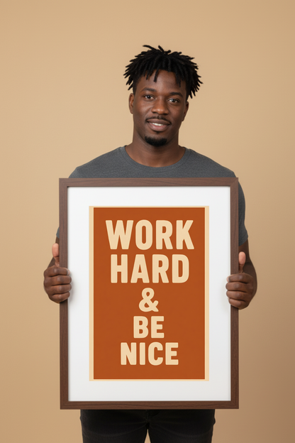 Work Hard Be Nice Poster - Watercolour Motivational Print | Office &amp; Study Wall Art