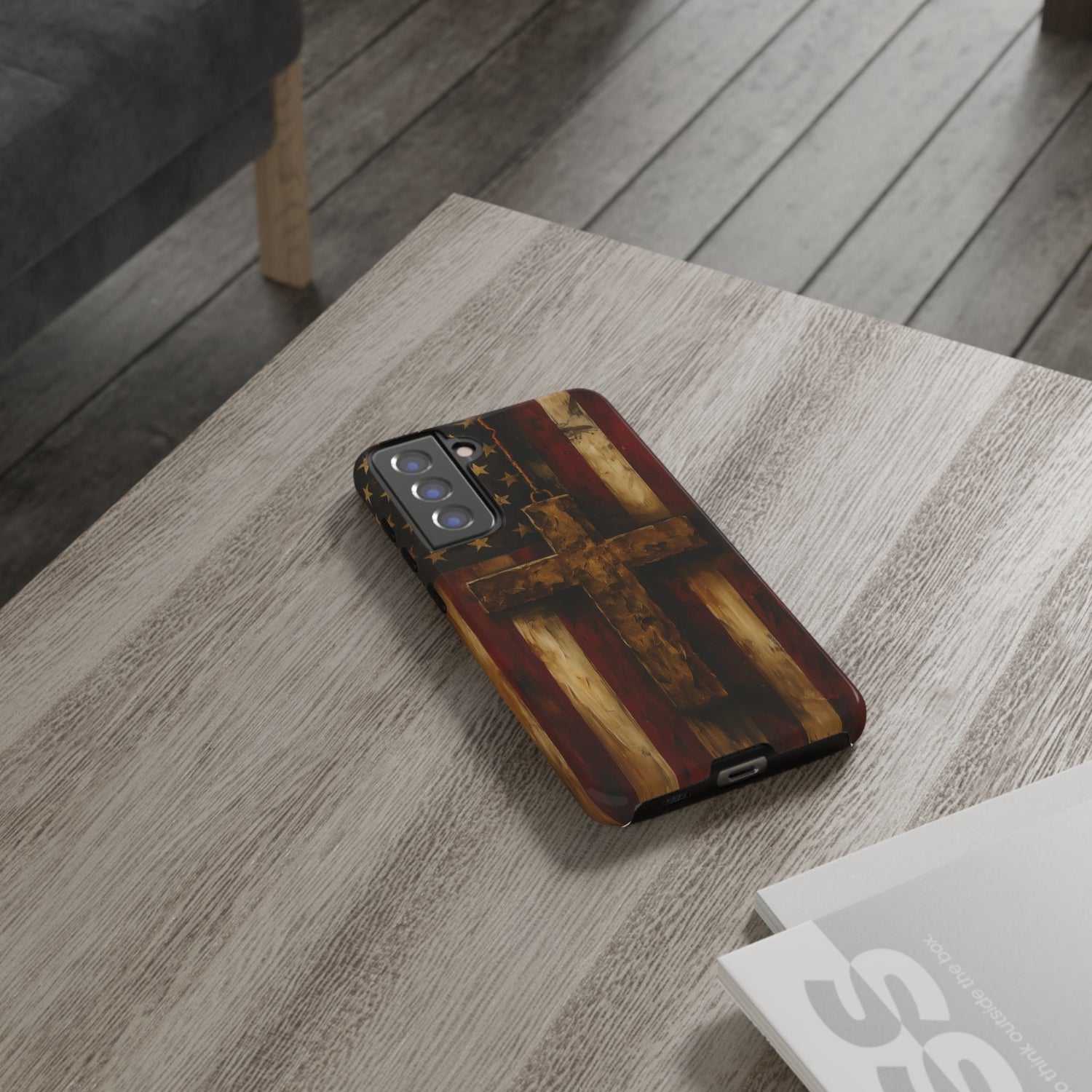 Forged in Faith Phone Case - Rustic Gold Cross &amp; American Flag | Patriotic Christian Case for iPhone, Samsung &amp; Pixel
