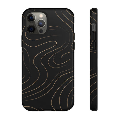 Noir Topograph - Black Minimalist Line Art Phone Case iPhone 12 Pro Glossy