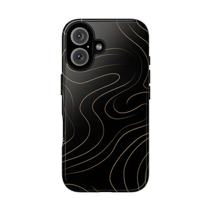 Noir Topograph - Black Minimalist Line Art Phone Case iPhone 16 Glossy