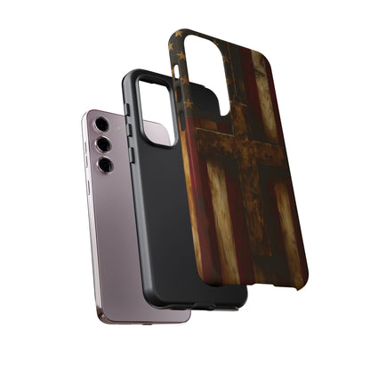 Forged in Faith Phone Case - Rustic Gold Cross &amp; American Flag | Patriotic Christian Case for iPhone, Samsung &amp; Pixel