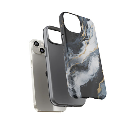 Celestial Marble Phone Case - Black &amp; Gold Swirl Design