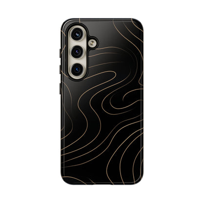 Noir Topograph - Black Minimalist Line Art Phone Case Samsung Galaxy S24 Glossy