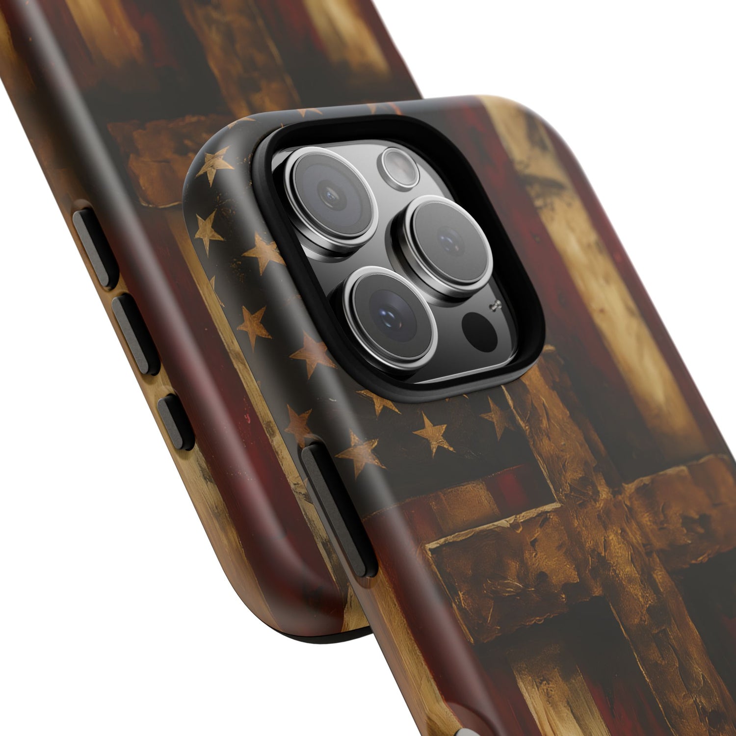 Forged in Faith Phone Case - Rustic Gold Cross &amp; American Flag | Patriotic Christian Case for iPhone, Samsung &amp; Pixel
