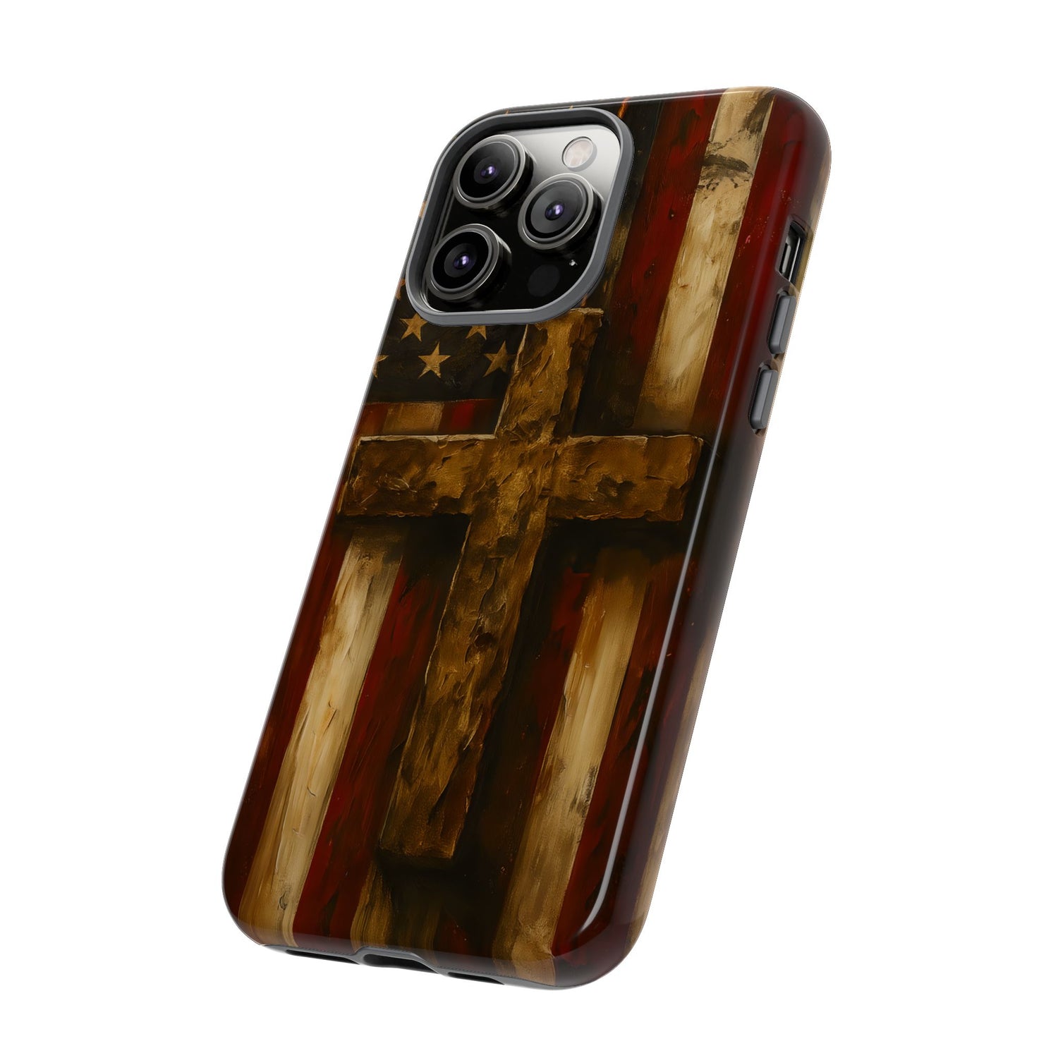Forged in Faith Phone Case - Rustic Gold Cross &amp; American Flag | Patriotic Christian Case for iPhone, Samsung &amp; Pixel