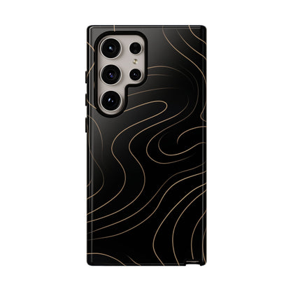Noir Topograph - Black Minimalist Line Art Phone Case Samsung Galaxy S24 Ultra Glossy