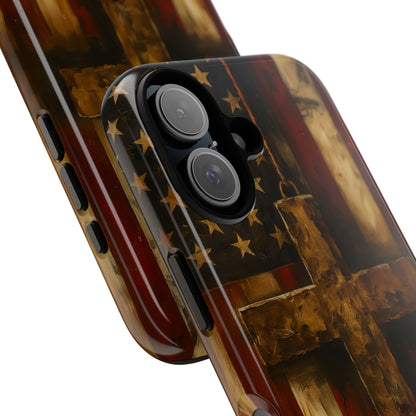 Forged in Faith Phone Case - Rustic Gold Cross &amp; American Flag | Patriotic Christian Case for iPhone, Samsung &amp; Pixel