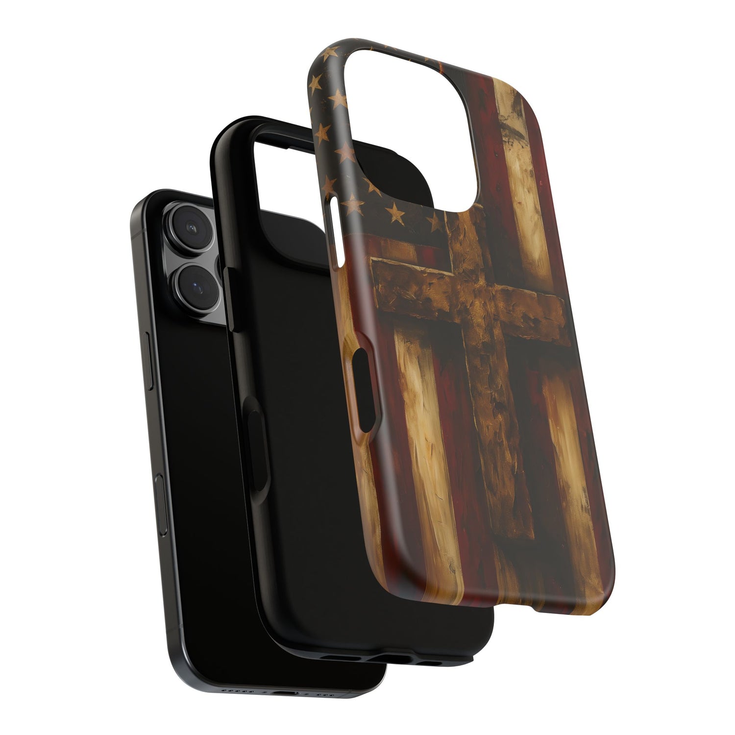 Forged in Faith Phone Case - Rustic Gold Cross &amp; American Flag | Patriotic Christian Case for iPhone, Samsung &amp; Pixel