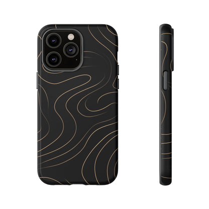 Noir Topograph - Black Minimalist Line Art Phone Case iPhone 14 Pro Max Matte