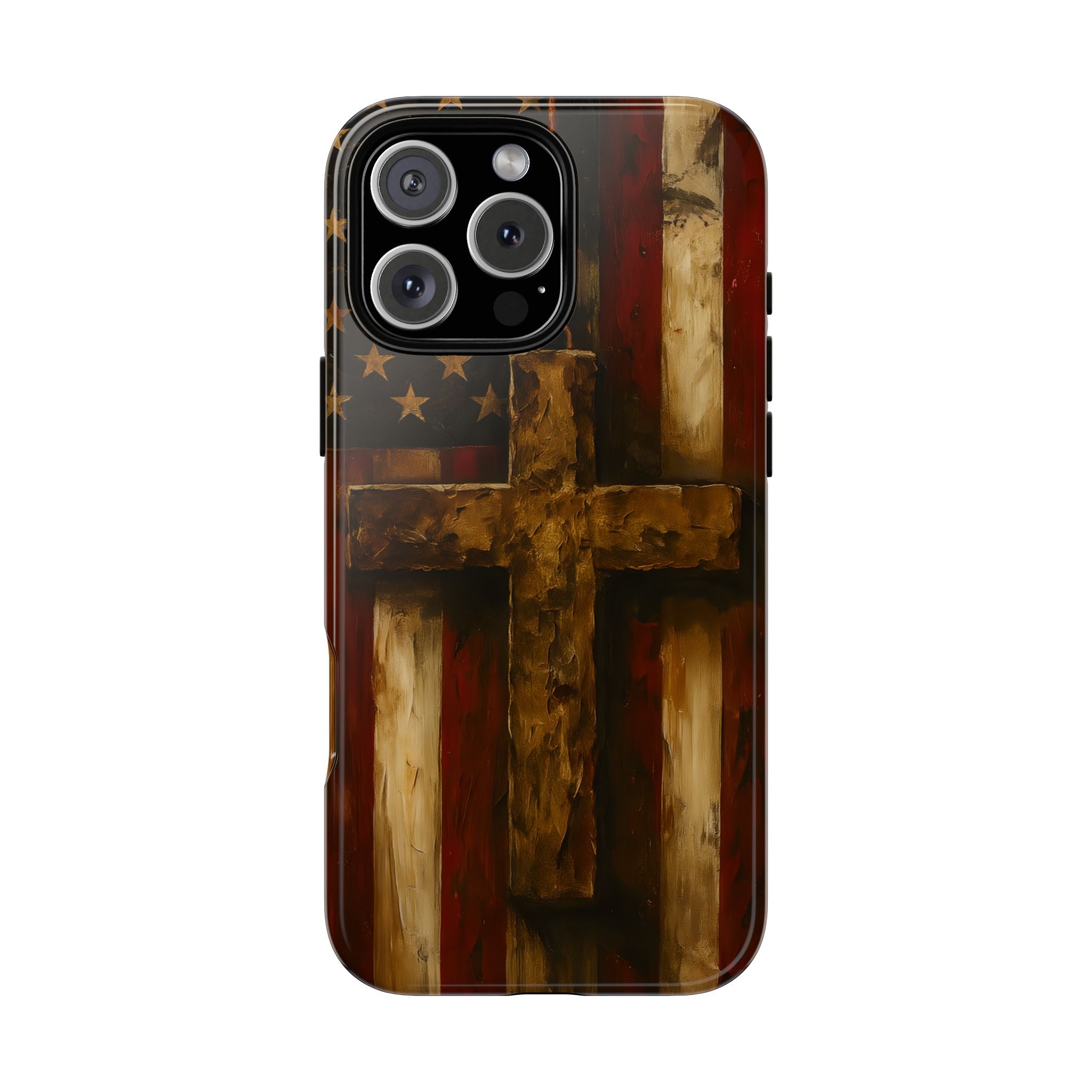 Forged in Faith Phone Case - Rustic Gold Cross &amp; American Flag | Patriotic Christian Case for iPhone, Samsung &amp; Pixel iPhone 16 Pro Max Glossy