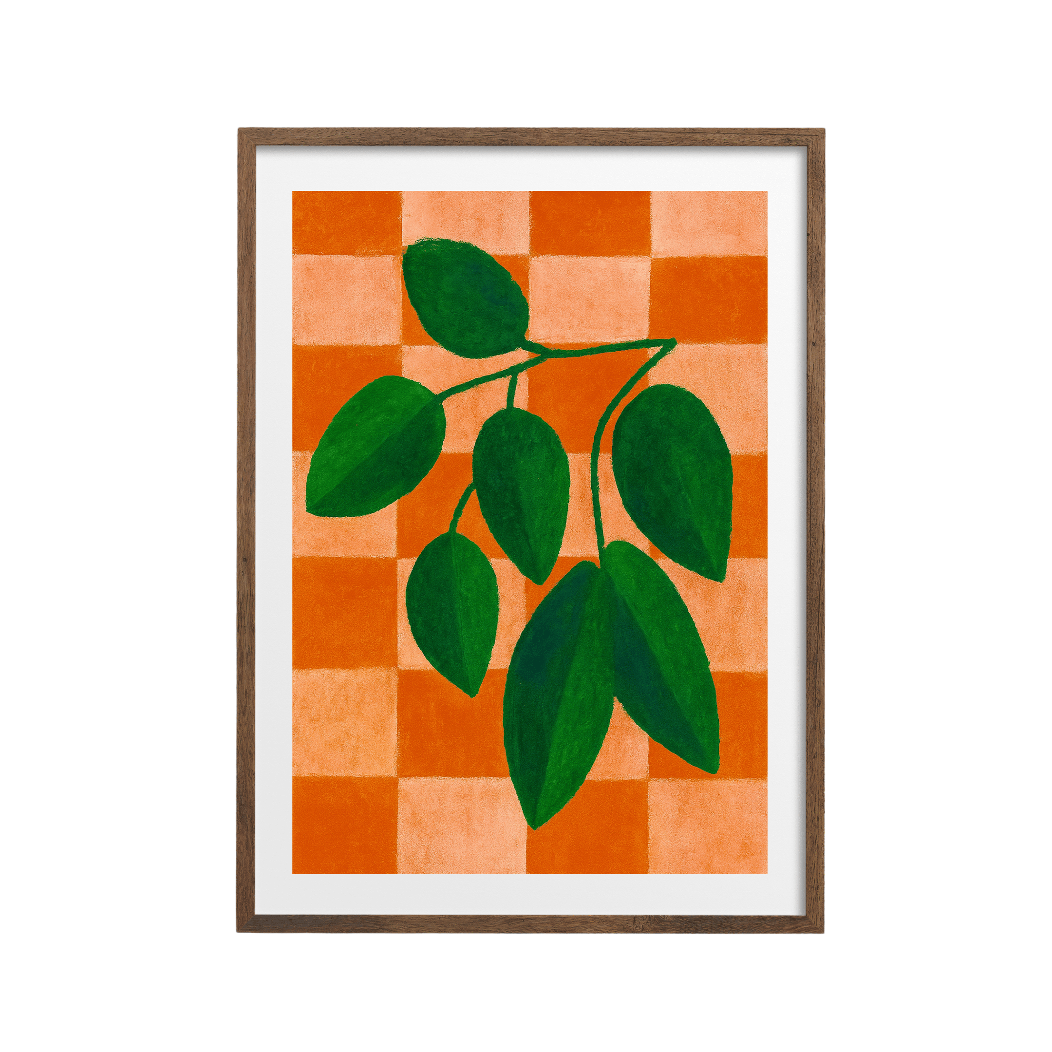 Botanical Harmony: Orange Checkerboard Leaf Art