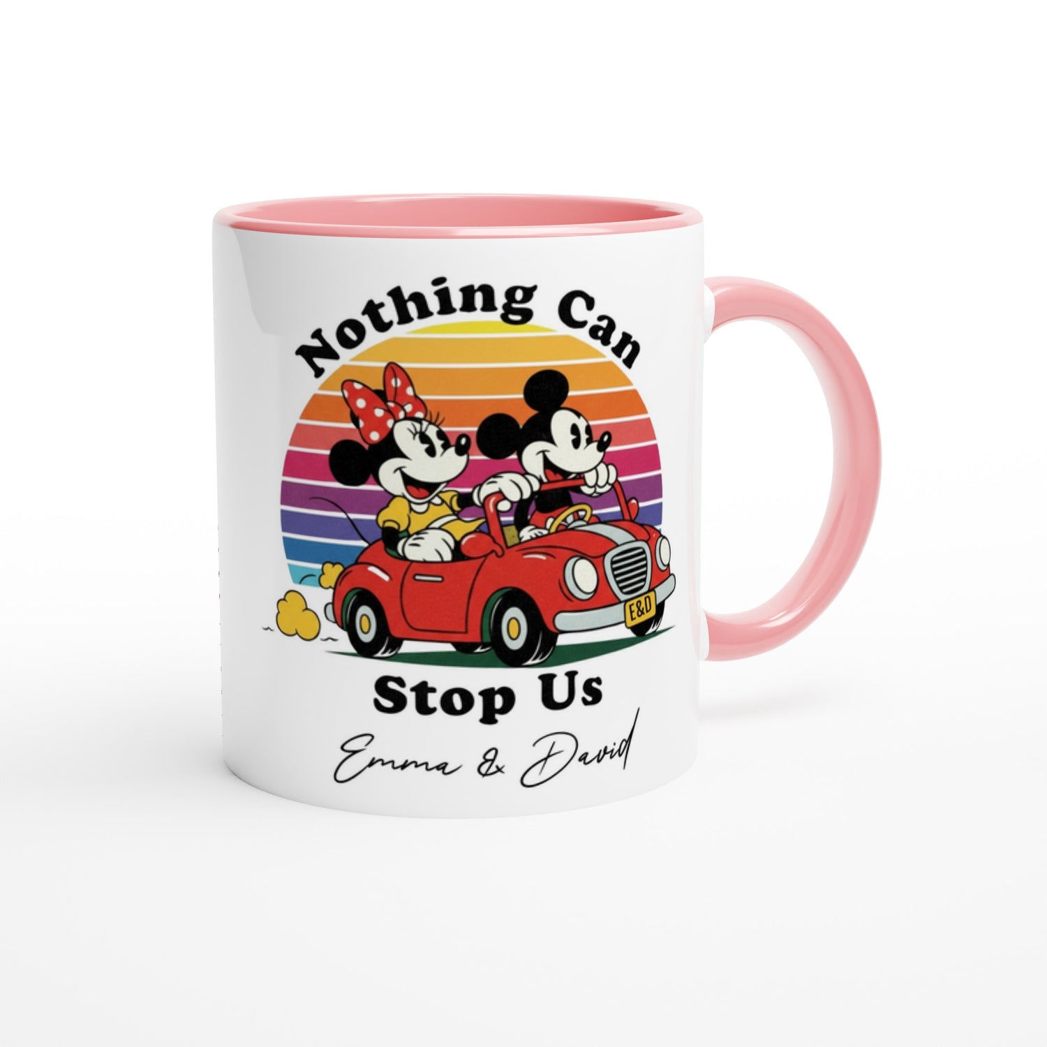 Custom Disney Mug - Mickey &amp; Minnie Runaway Railway Gift, Magic Kingdom Coffee Mug, Disneyland Keepsake Ceramic Pink