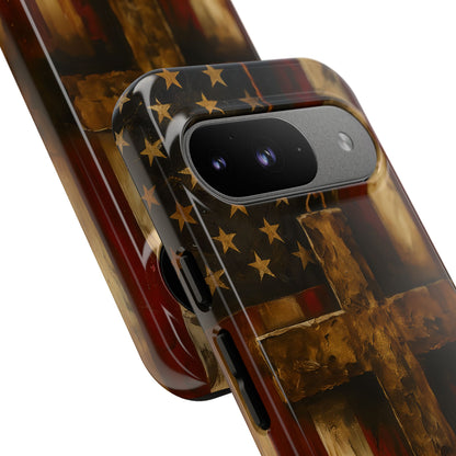 Forged in Faith Phone Case - Rustic Gold Cross &amp; American Flag | Patriotic Christian Case for iPhone, Samsung &amp; Pixel