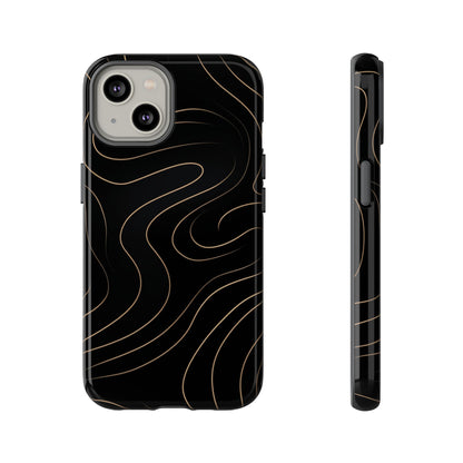 Noir Topograph - Black Minimalist Line Art Phone Case iPhone 14 Glossy