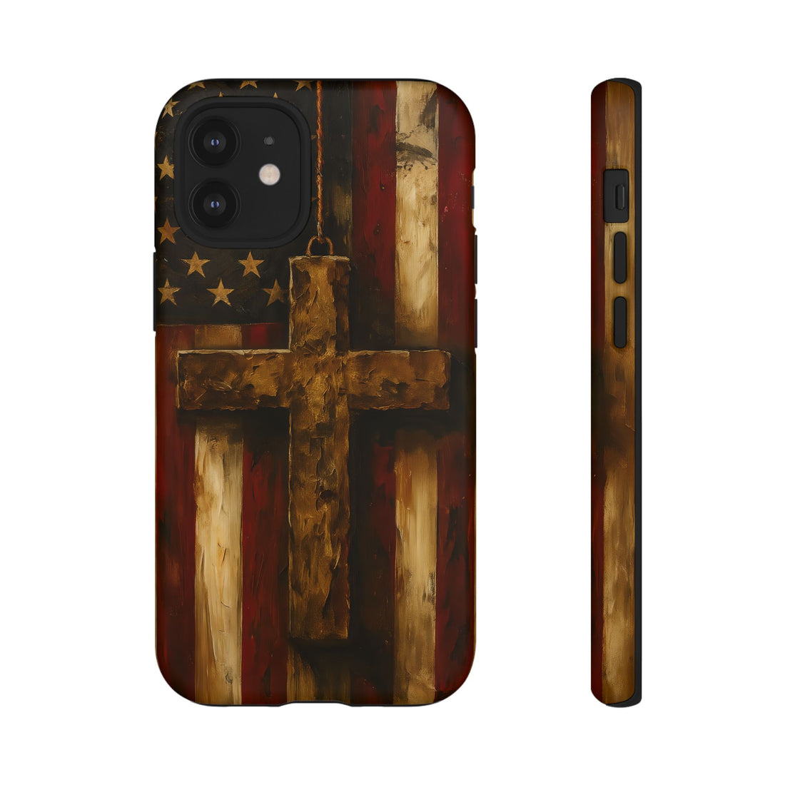 Forged in Faith Phone Case - Rustic Gold Cross & American Flag | Patriotic Christian Case for iPhone, Samsung & Pixel iPhone 12 Mini Matte