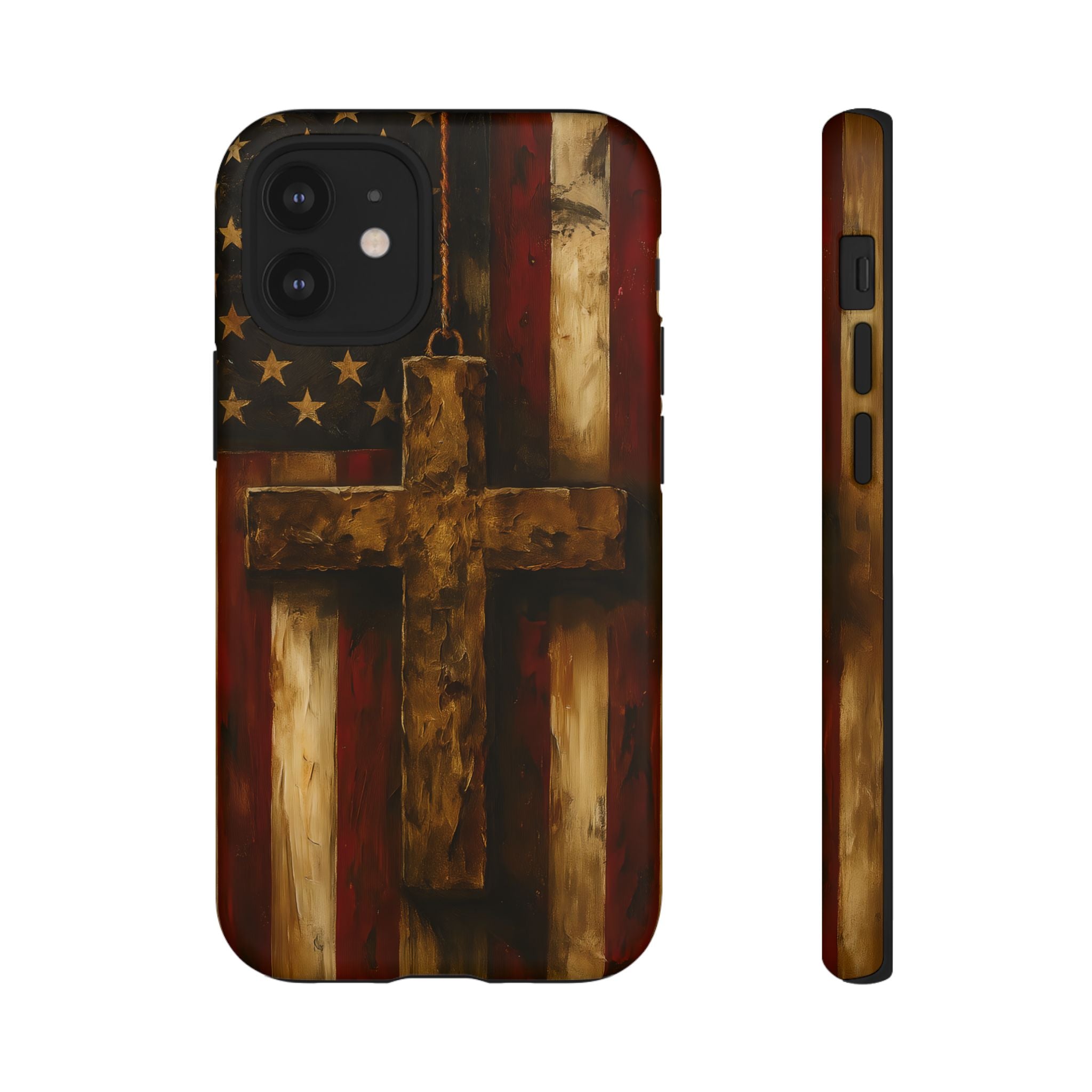 Forged in Faith Phone Case - Rustic Gold Cross &amp; American Flag | Patriotic Christian Case for iPhone, Samsung &amp; Pixel iPhone 12 Mini Matte