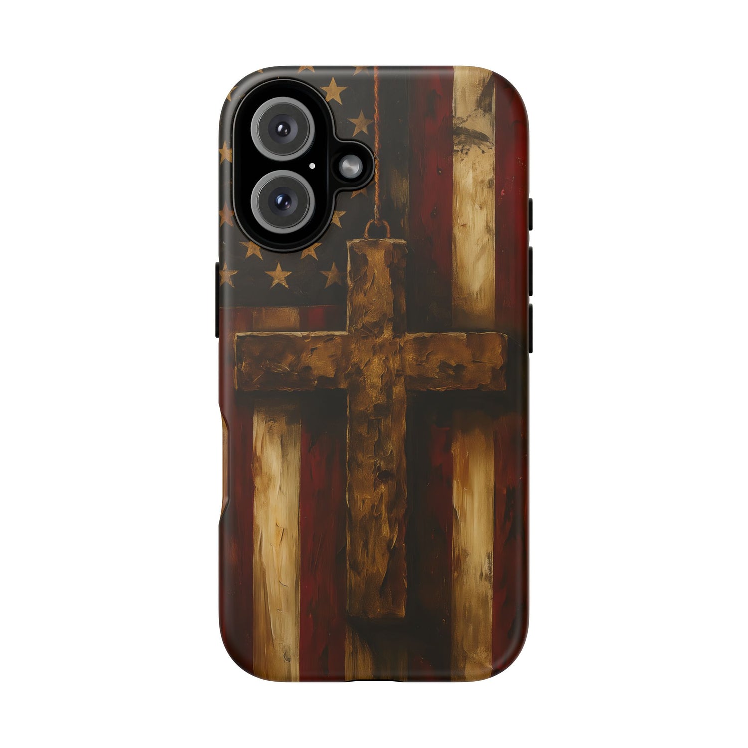 Forged in Faith Phone Case - Rustic Gold Cross &amp; American Flag | Patriotic Christian Case for iPhone, Samsung &amp; Pixel iPhone 16 Matte