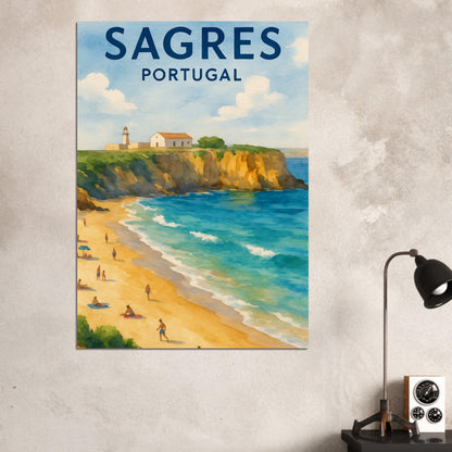 Sagres Portugal Beach Art Print – Coastal Watercolor Poster, Unframed Travel Wall Art in A3/A4 Sizes A0 (84.1 x 118.9 cm)