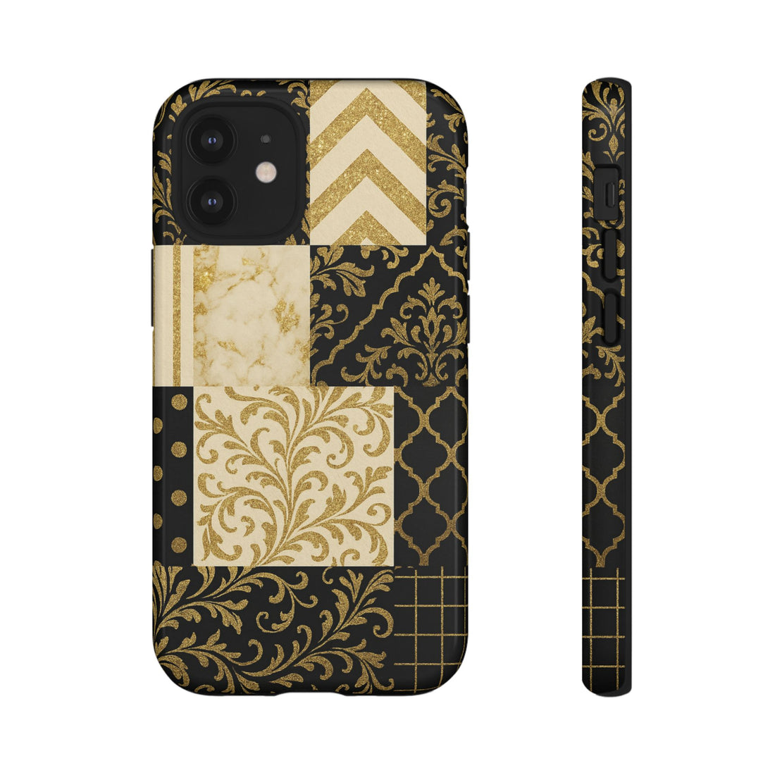 Phone Case, Luxury Black and Gold Festive Design for Christmas Gift, Holiday Decor, Tough Cases, Winter Celebration, Elegant iPhone Cover iPhone 12 Mini Glossy