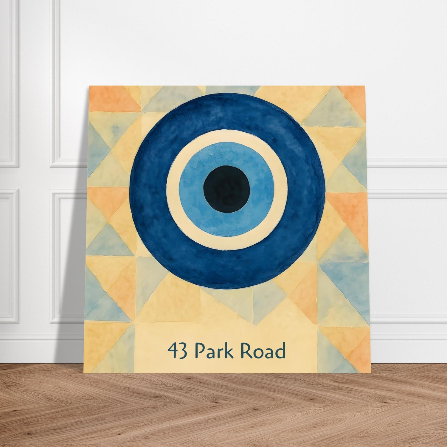 Custom Evil Eye Watercolor Poster | Personalized House Number Print | Geometric Nazar Wall Art, Unframed | ISO A1 A2 A3 A4 Sizes 25x25 cm 10x10″