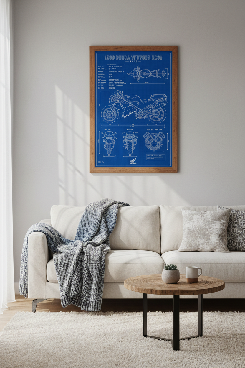 Honda VFR750R RC30 Blueprint Art | Garage Decor | Motorcycle Poster