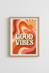 Good Vibes Retro Wall Art | Groovy 70s Sunset Poster, Boho Living Room Decor