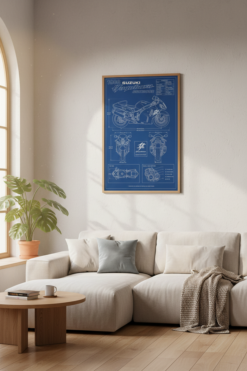 Suzuki Hayabusa Blueprint Wall Art | Sportbike Poster, Man Cave Garage Decor