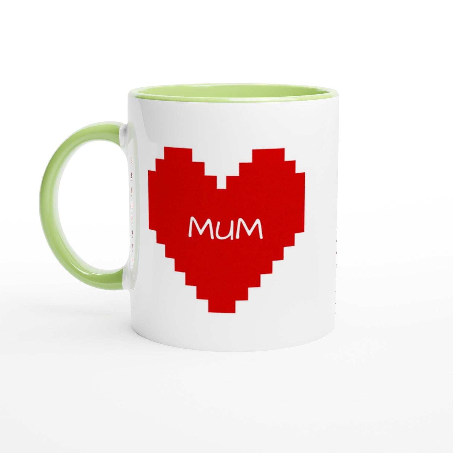 Custom Pixel Heart Mug – Retro Gamer Coffee Cup, 11oz Personalized Mug, 8-Bit Valentine Gift for Him or Her Ceramic Green