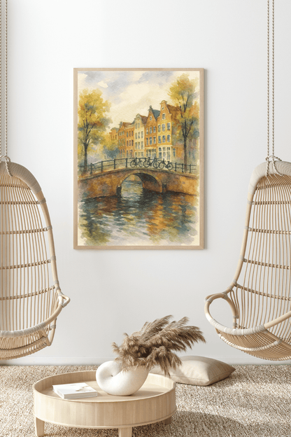 Amsterdam Canal Watercolor Print - Netherlands Travel Poster