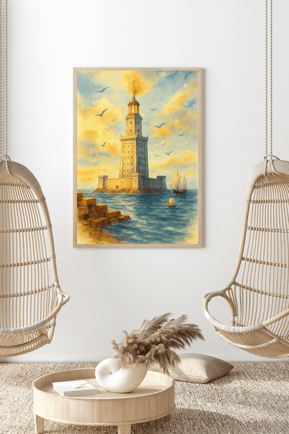 Lighthouse of Alexandria Watercolor Print: Pharos Wall Art