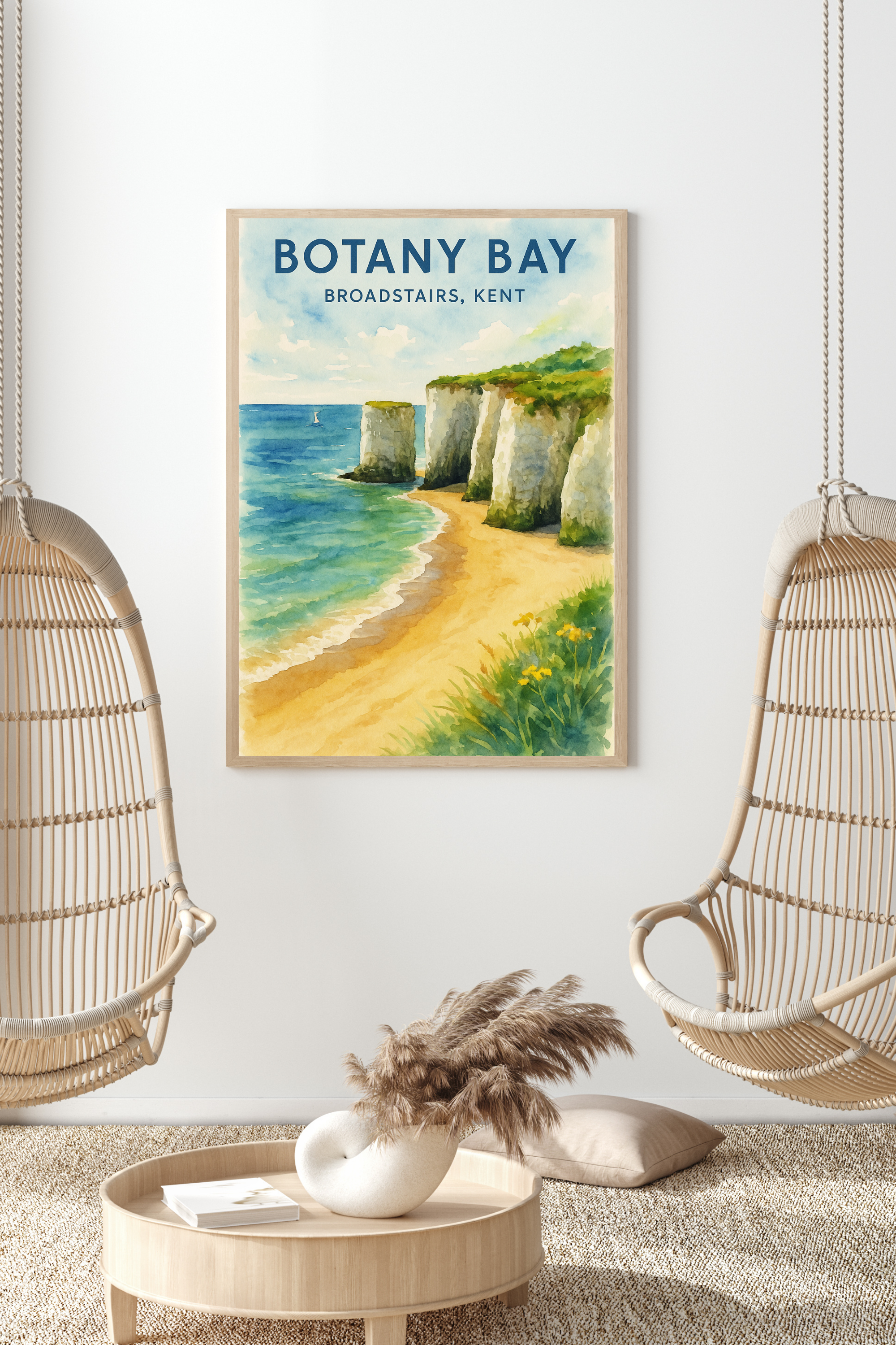 Botany Bay - Broadstairs Poster - Watercolor - Bedroom Art, Office Art, Wall Art, Living Room Poster, Kitchen Art Decor, Travel Print