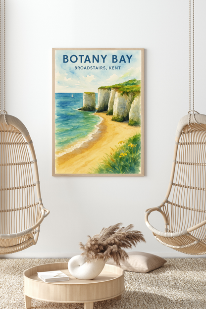 Botany Bay - Broadstairs Poster - Watercolor - Bedroom Art, Office Art, Wall Art, Living Room Poster, Kitchen Art Decor, Travel Print