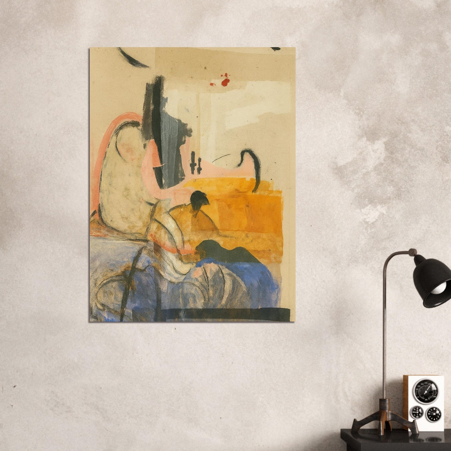 Echoes in Ochre: Modern Abstract Watercolor Poster (A3 Size | Vertical | Textured Art Print) 75x100 cm 30x40″