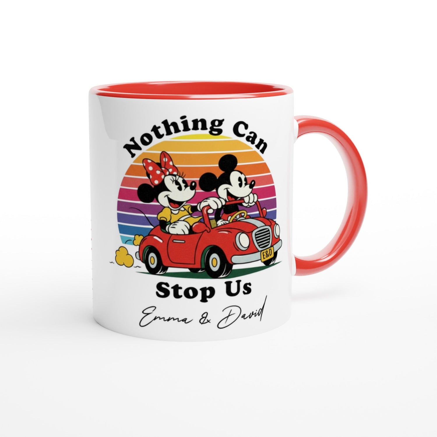 Custom Disney Mug - Mickey &amp; Minnie Runaway Railway Gift, Magic Kingdom Coffee Mug, Disneyland Keepsake Ceramic Red
