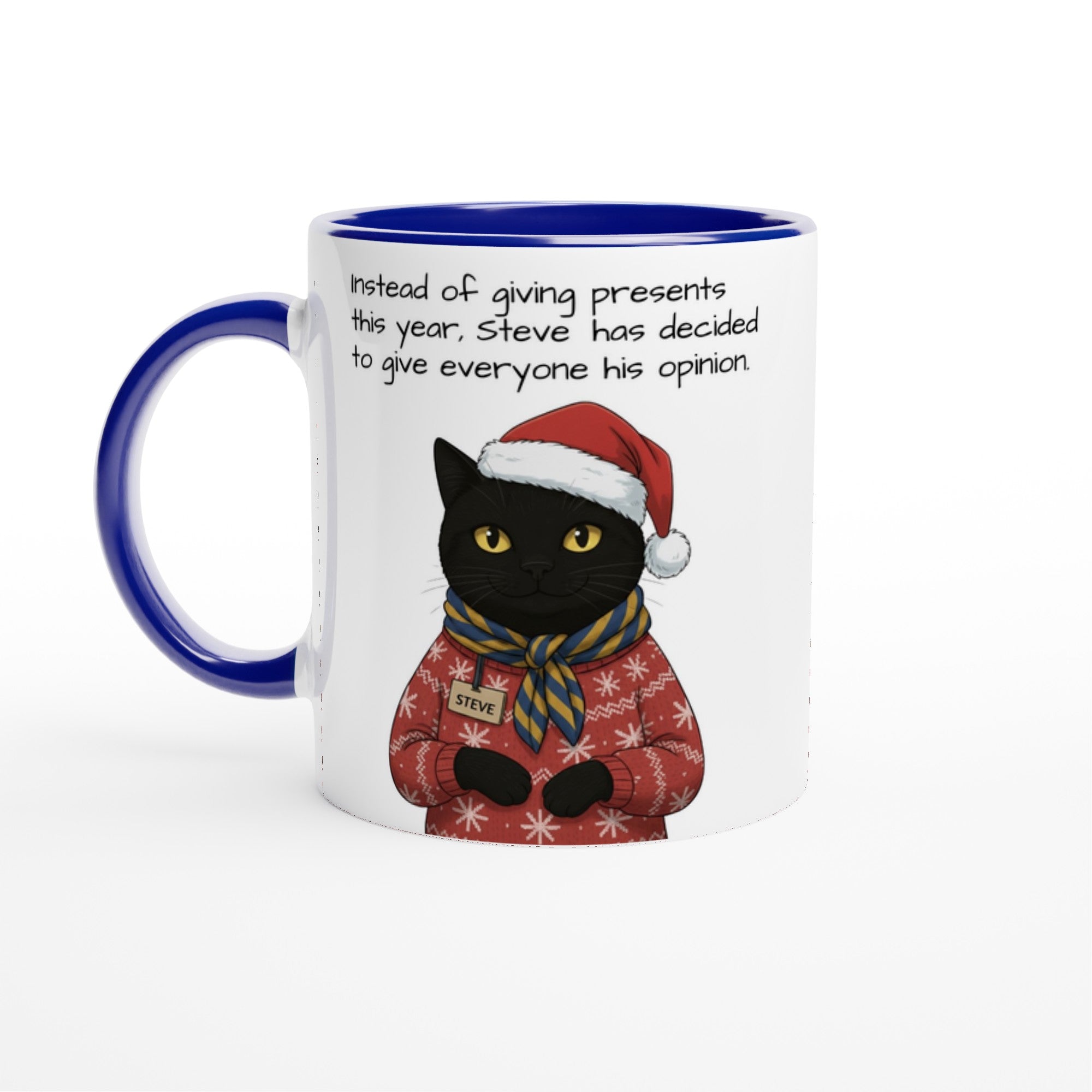 The Mysterious Steve - Vintage Black Cat Portrait Mug - Personalized Christmas Gift 11oz Ceramic Blue