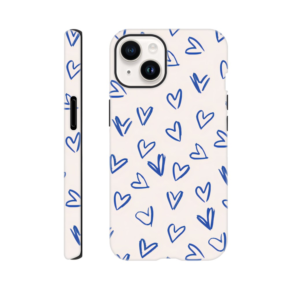Blue Hearts Phone Case - Cute Minimalist Pattern for iPhone &amp; Samsung | Romantic Design Protection iPhone 14