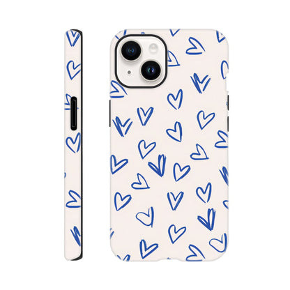 Blue Hearts Phone Case - Cute Minimalist Pattern for iPhone &amp; Samsung | Romantic Design Protection iPhone 14