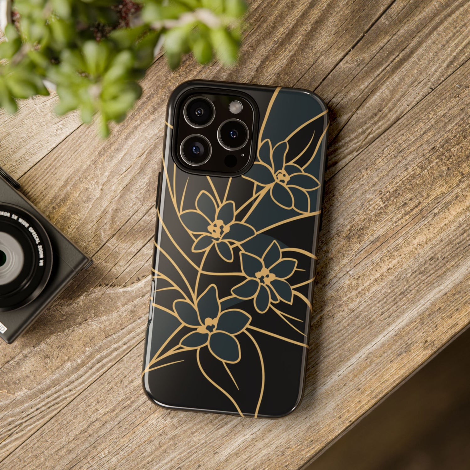 Golden Bloom - Elegant Floral Line Art Phone Case