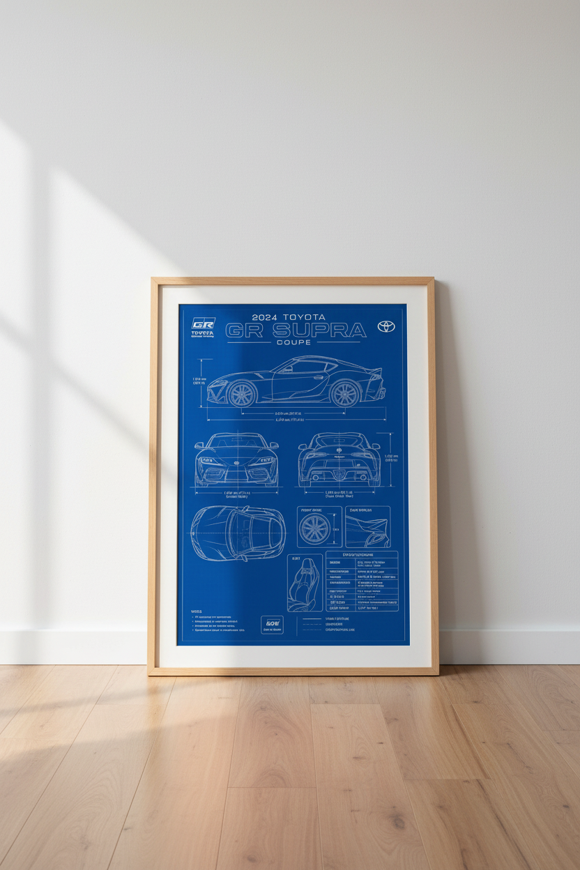 2024 Toyota GR Supra Blueprint Wall Art | Garage Decor | JDM Technical Poster