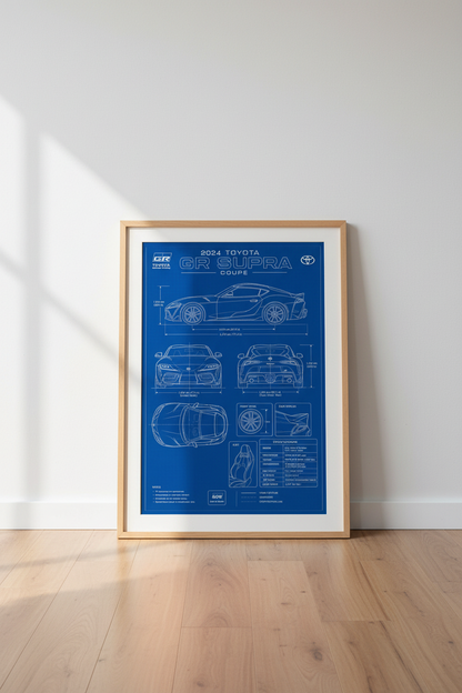 2024 Toyota GR Supra Blueprint Wall Art | Garage Decor | JDM Technical Poster