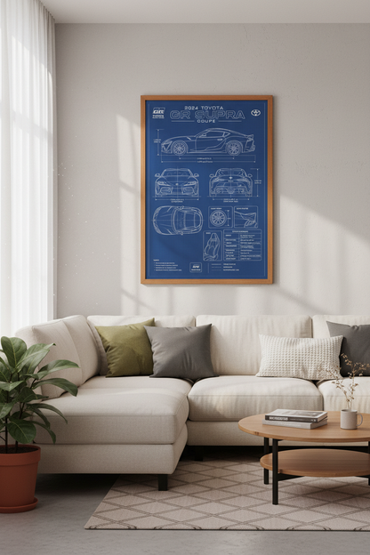 2024 Toyota GR Supra Blueprint Wall Art | Garage Decor | JDM Technical Poster