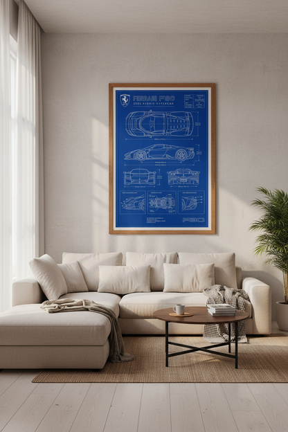 Ferrari F80 Blueprint Wall Art | Blue Technical Poster, Garage &amp; Man Cave Decor