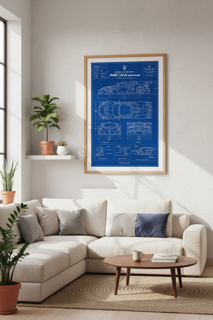 Maserati MCXtrema Blueprint Wall Art | Office Tech Decor | Racing Poster
