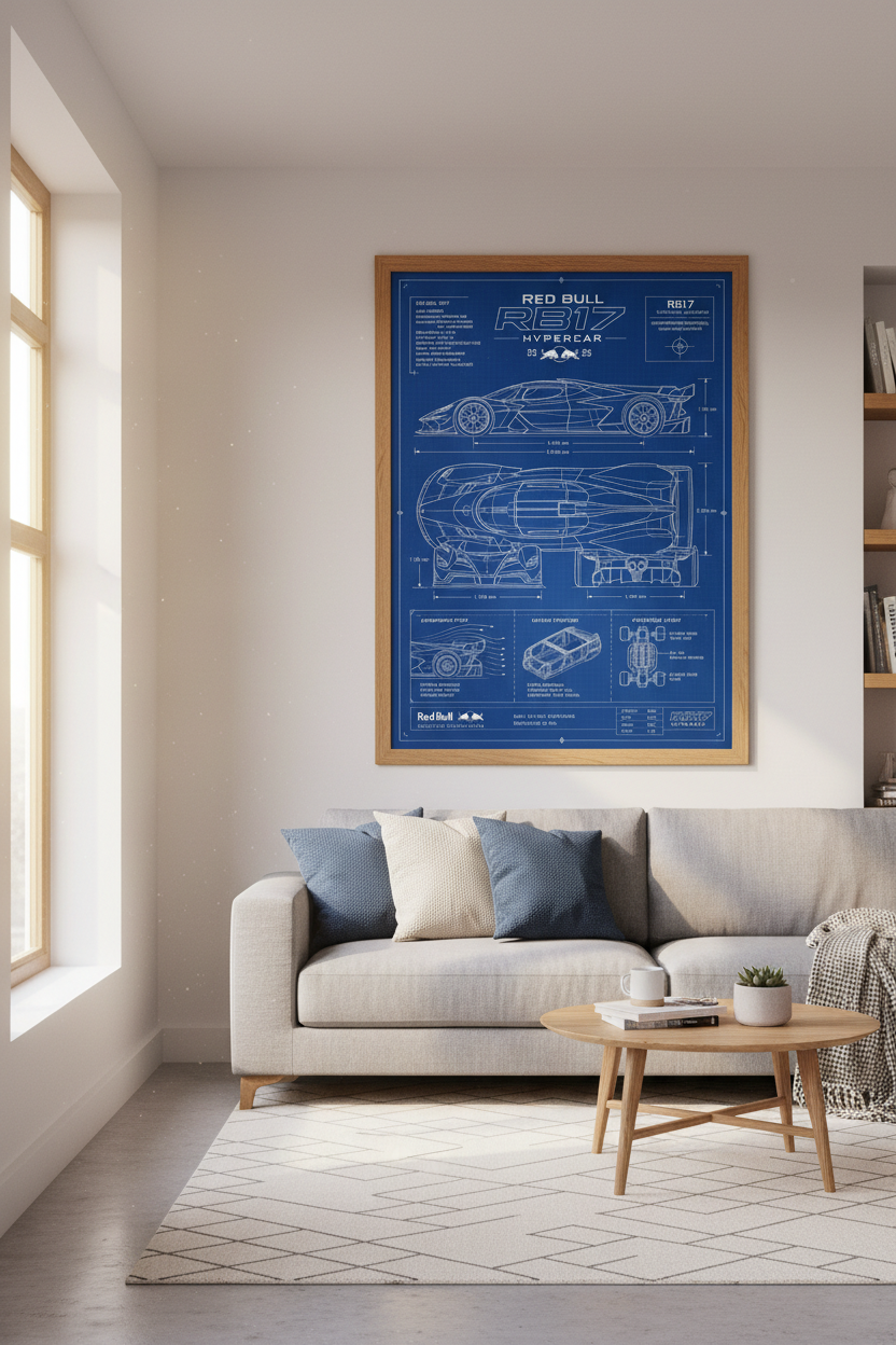 Red Bull RB17 Hypercar Blueprint Wall Art | Office Decor | Racing Poster