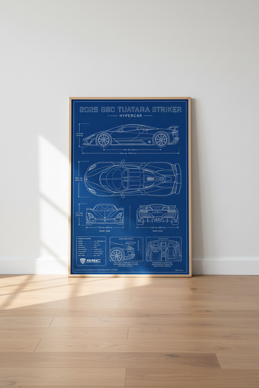 SSC Tuatara Hypercar Blueprint Wall Art | Office Decor | Modern Car Poster