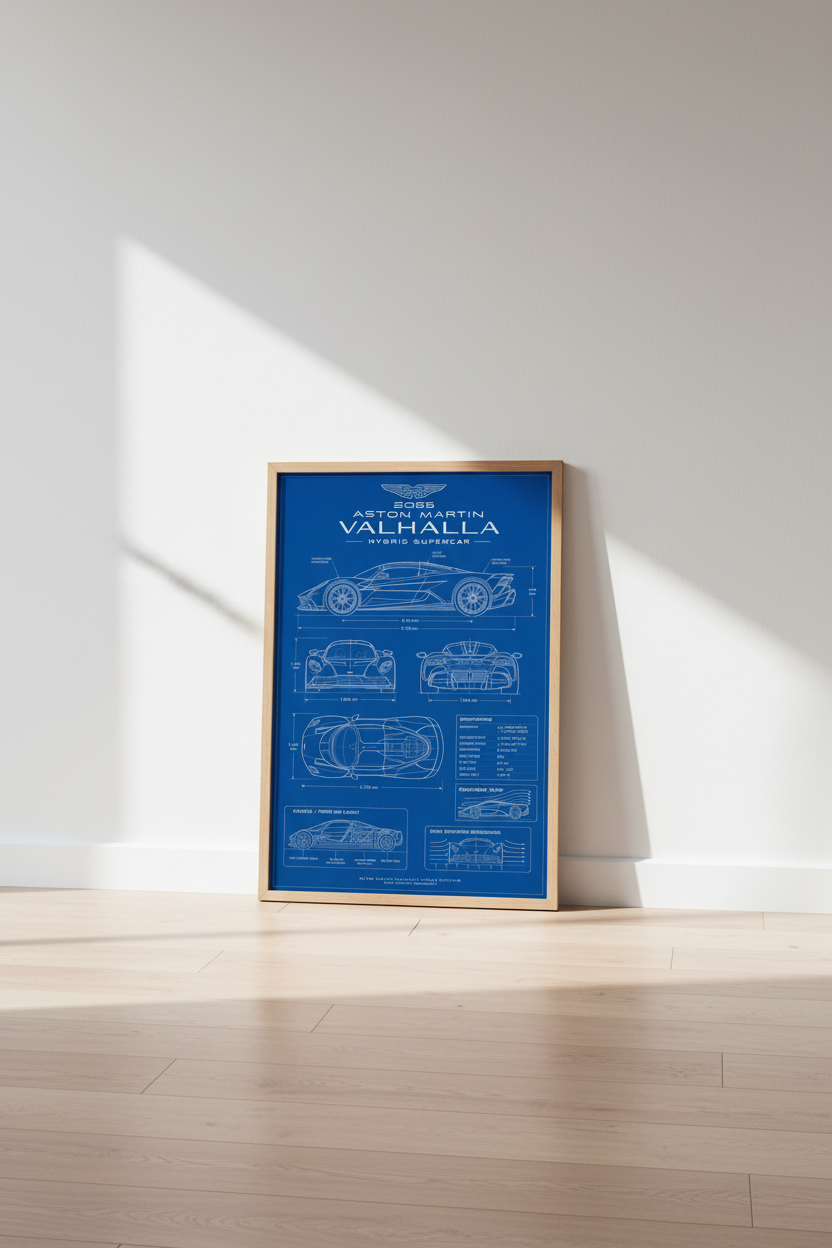 Aston Martin Valhalla Blueprint Wall Art | Office Decor | Supercar Technical Poster