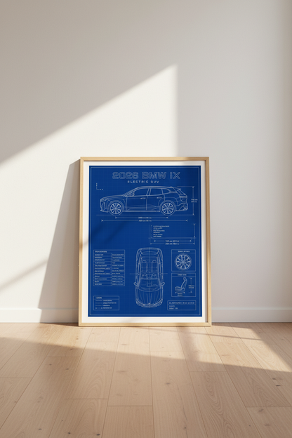 BMW iX Electric SUV Blueprint Wall Art | Office Decor | Modern Car Poster