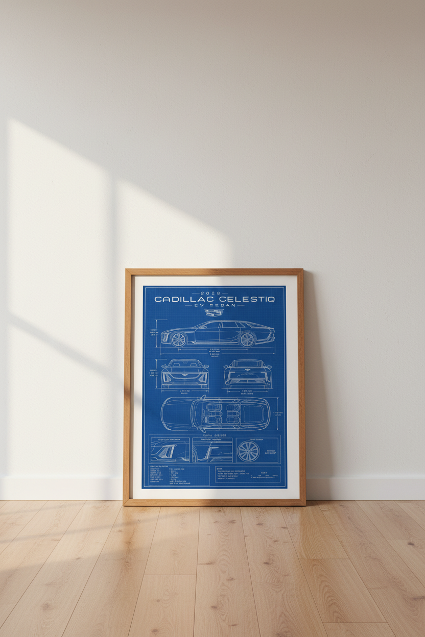 Cadillac Celestiq EV Blueprint Wall Art | Office Decor | Modern Car Poster