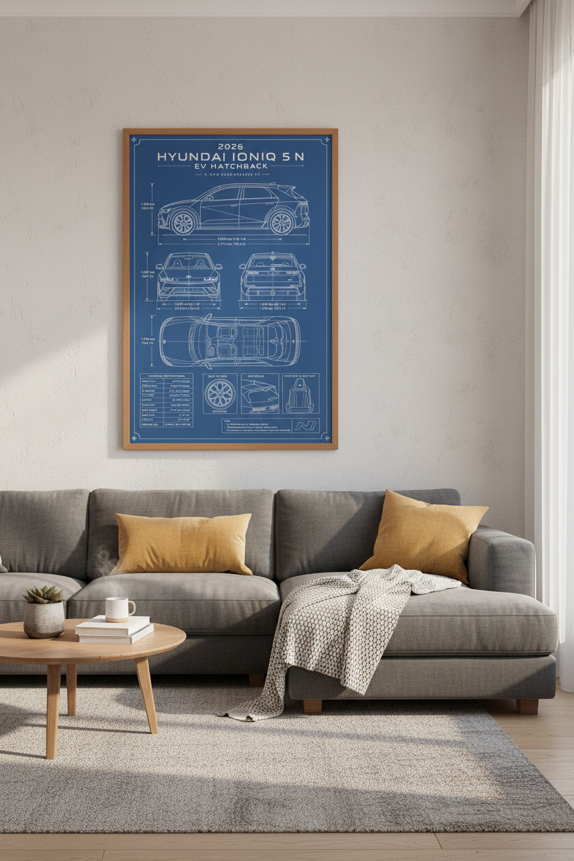 Hyundai Ioniq 5 N Blueprint Wall Art | EV Car Poster | Garage Decor